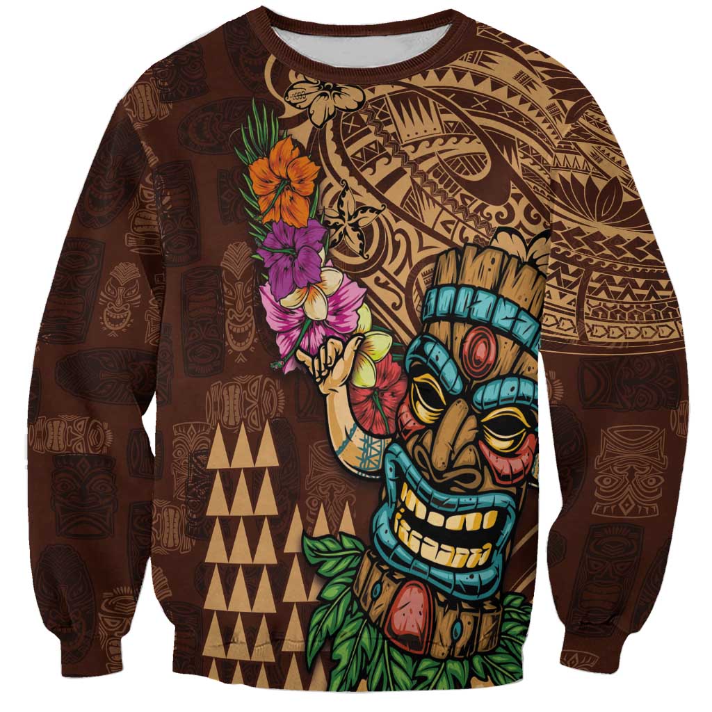 Hawaiian Tiki Mask Surfing Kakau Pattern Sweatshirt
