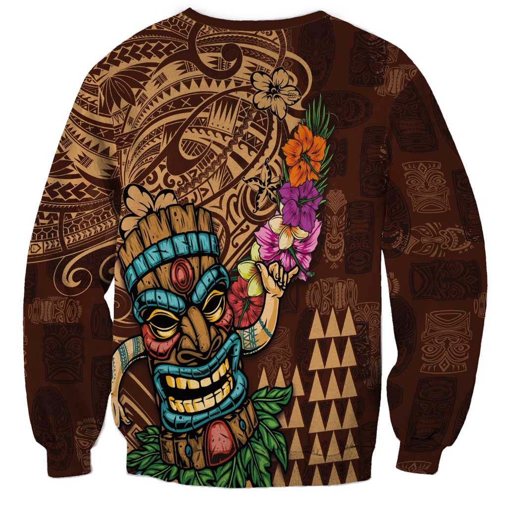 Hawaiian Tiki Mask Surfing Kakau Pattern Sweatshirt