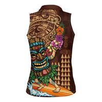 Hawaiian Tiki Mask Surfing Kakau Pattern Women Sleeveless Polo Shirt