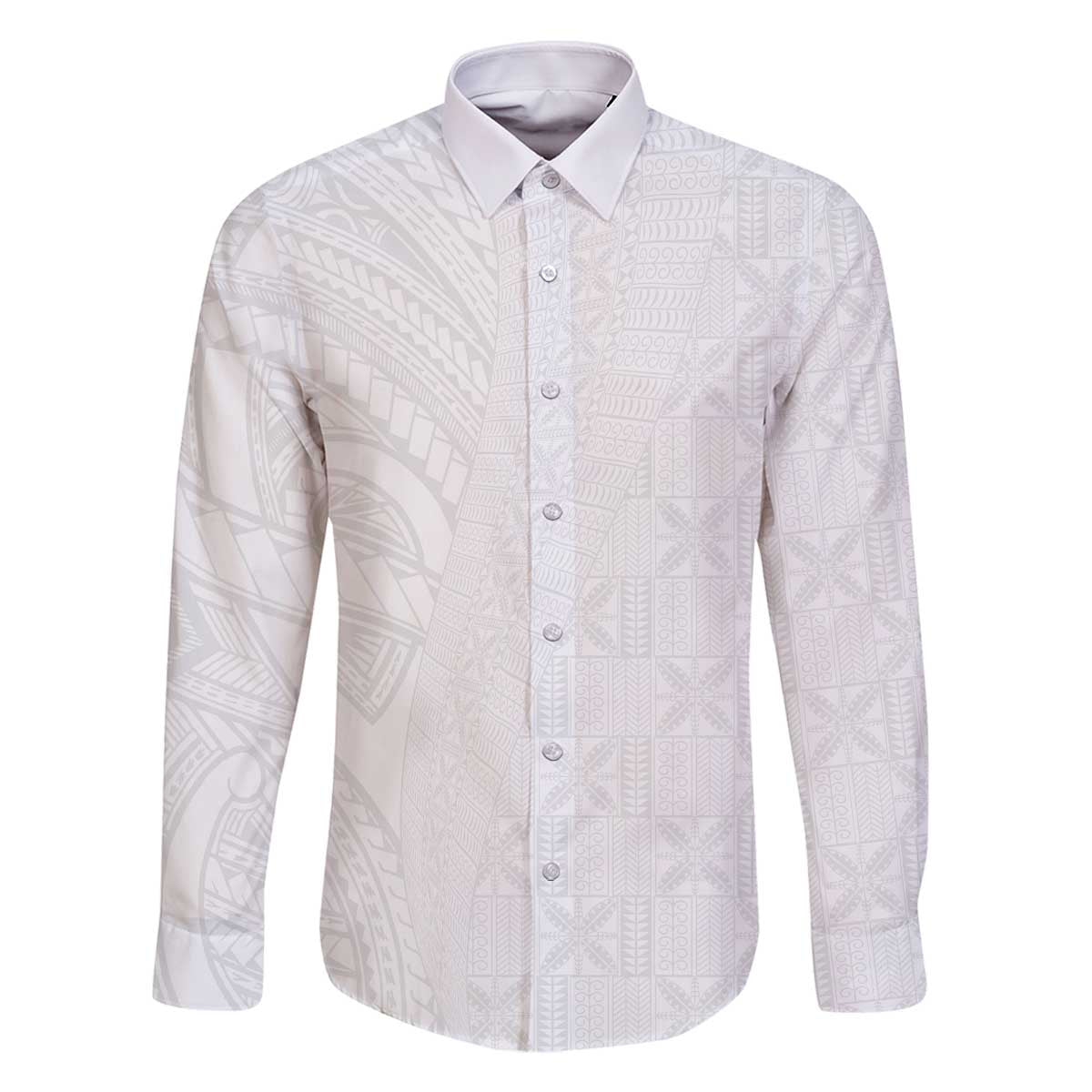 Niue White Sunday Family Matching Off The Shoulder Long Sleeve Dress and Hawaiian Shirt Hiapo Tribal Art Tattoos - Polynesian Pride