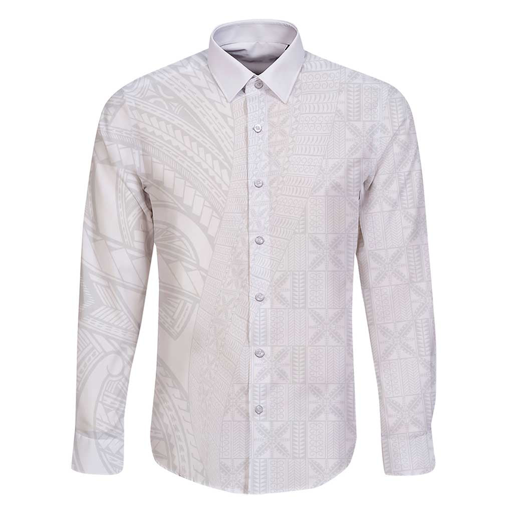 Niue White Sunday Family Matching Short Sleeve Bodycon Dress and Hawaiian Shirt Hiapo Tribal Art Tattoos - Polynesian Pride