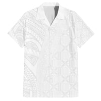 Niue White Sunday Family Matching Tank Maxi Dress and Hawaiian Shirt Hiapo Tribal Art Tattoos LT03 Dad's Shirt - Short Sleeve White - Polynesian Pride