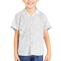 Niue White Sunday Family Matching Tank Maxi Dress and Hawaiian Shirt Hiapo Tribal Art Tattoos LT03 Son's Shirt White - Polynesian Pride