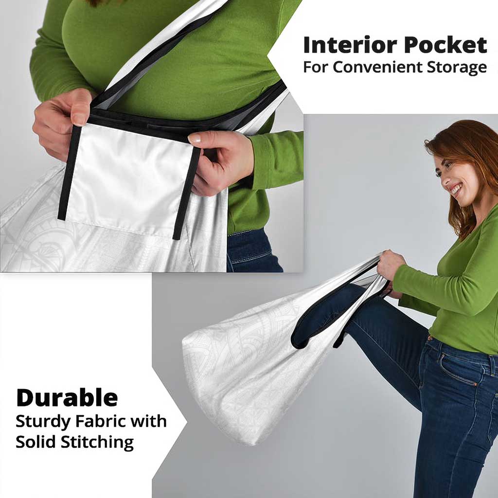 Niue White Sunday Grocery Bag Hiapo Tribal Art Tattoos - Polynesian Pride