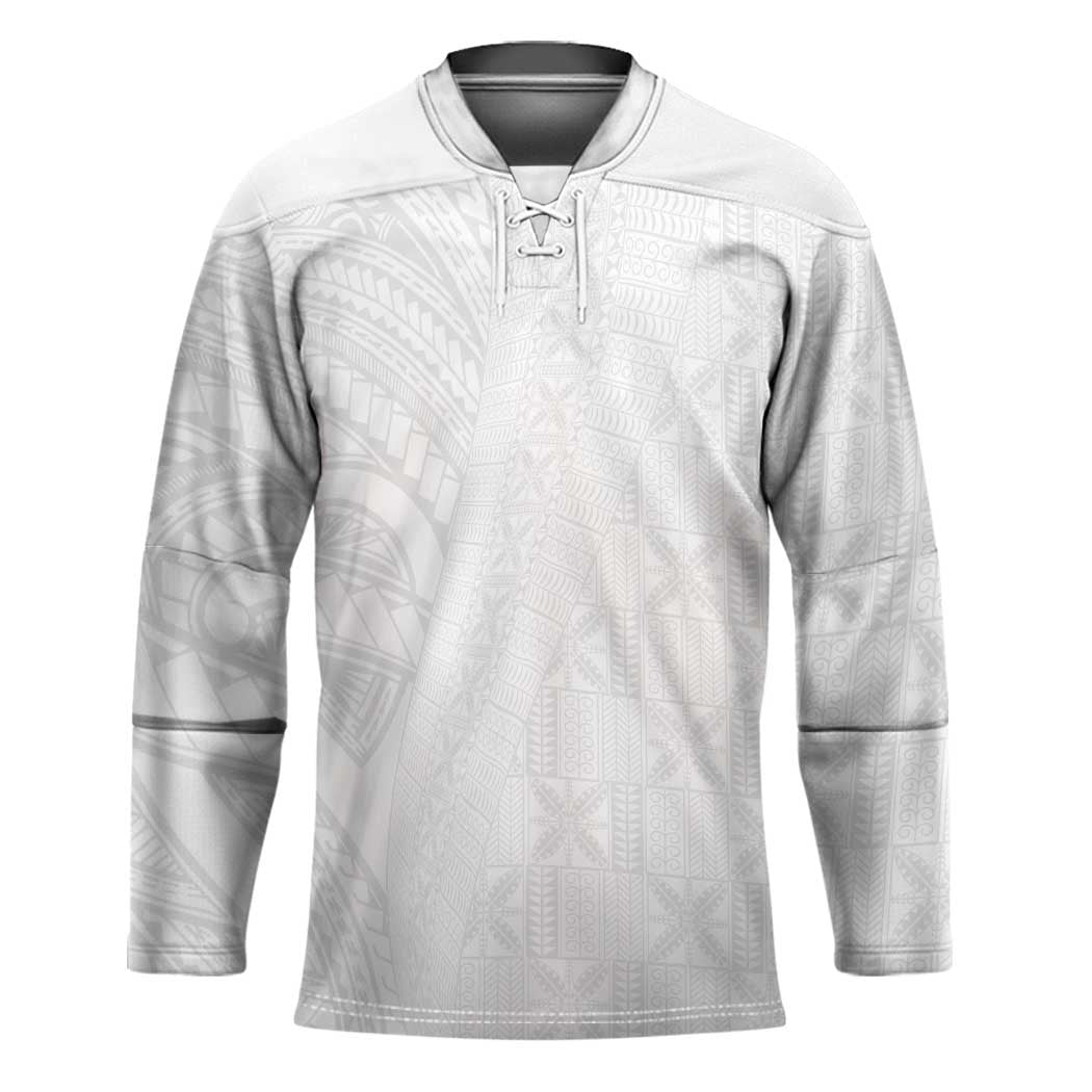 Niue White Sunday Hockey Jersey Hiapo Tribal Art Tattoos - Polynesian Pride