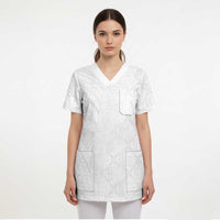 Niue White Sunday Scrub Top Hiapo Tribal Art Tattoos - Polynesian Pride