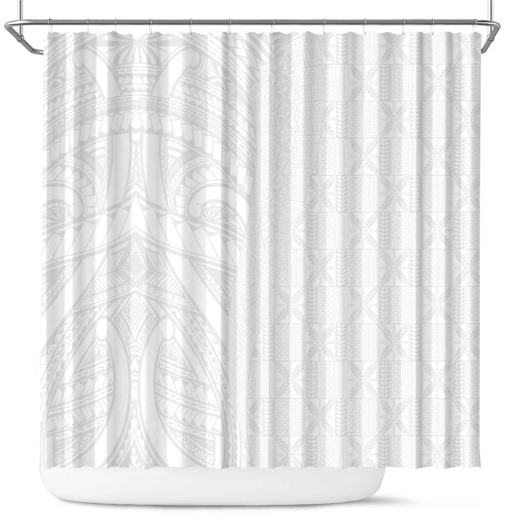 Niue White Sunday Shower Curtain Hiapo Tribal Art Tattoos - Polynesian Pride