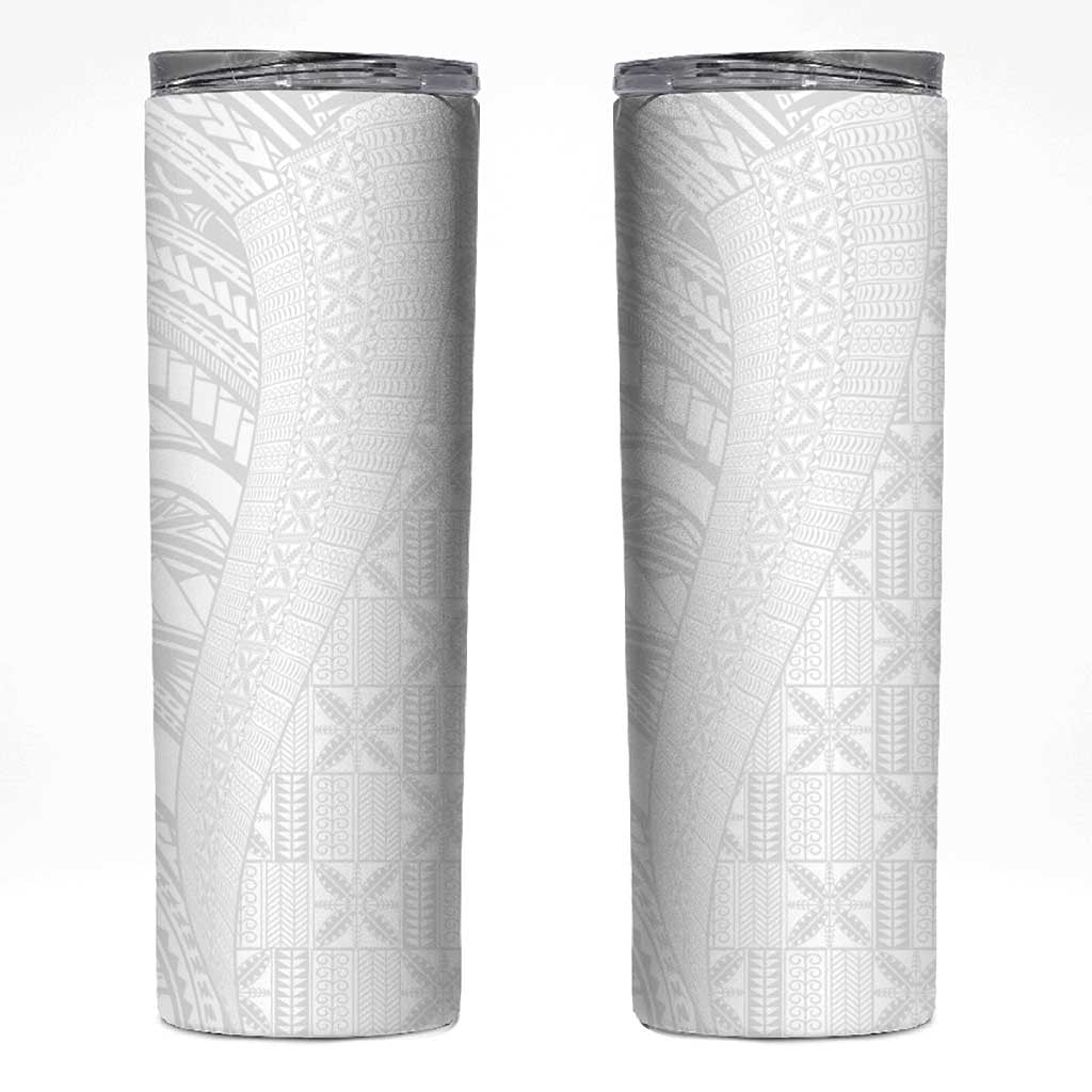 Niue White Sunday Skinny Tumbler Hiapo Tribal Art Tattoos - Polynesian Pride