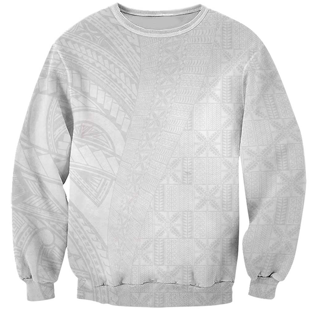 Niue White Sunday Sweatshirt Hiapo Tribal Art Tattoos - Polynesian Pride