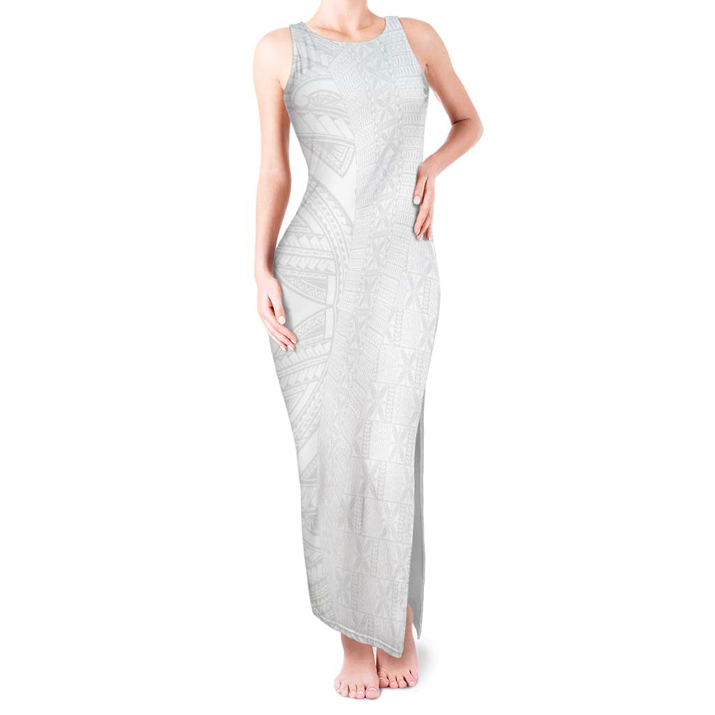 Niue White Sunday Tank Maxi Dress Hiapo Tribal Art Tattoos LT03 Women White - Polynesian Pride