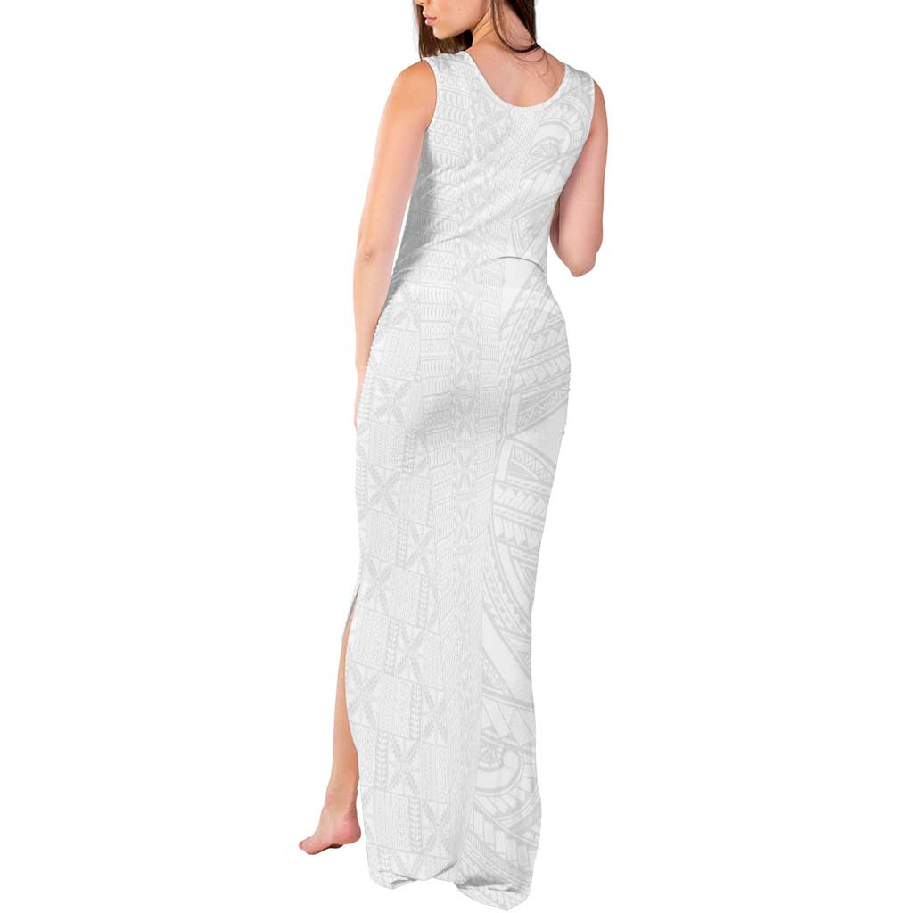 Niue White Sunday Tank Maxi Dress Hiapo Tribal Art Tattoos LT03 - Polynesian Pride