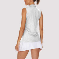 Niue White Sunday Women Sleeveless Polo Shirt Hiapo Tribal Art Tattoos - Polynesian Pride