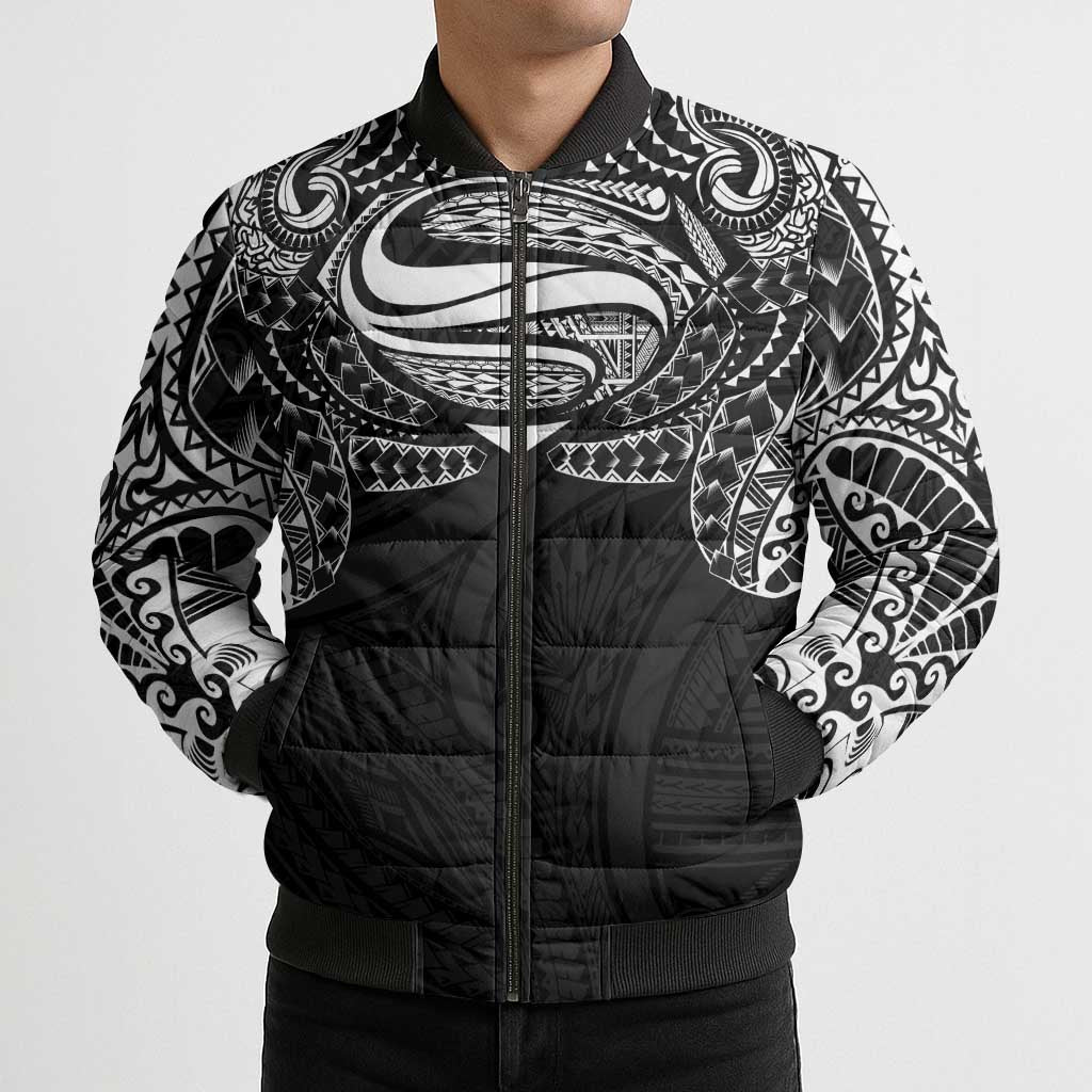 Super Samoan Traditional Tribal Art Tattoos Bomber Puffer Jacket Black Color - Polynesian Pride