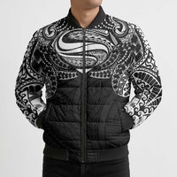 Super Samoan Traditional Tribal Art Tattoos Bomber Puffer Jacket Black Color - Polynesian Pride