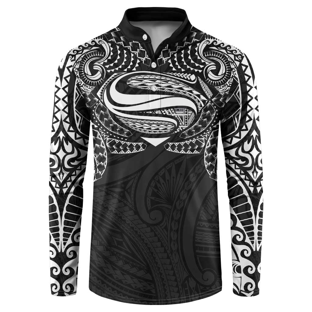 Super Samoan Traditional Tribal Art Tattoos Button Sweatshirt Black Color - Polynesian Pride