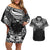 Super Samoan Traditional Tribal Art Tattoos Couples Matching Off Shoulder Short Dress and Hawaiian Shirt Black Color - Polynesian Pride