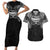 Super Samoan Traditional Tribal Art Tattoos Couples Matching Short Sleeve Bodycon Dress and Hawaiian Shirt Black Color - Polynesian Pride