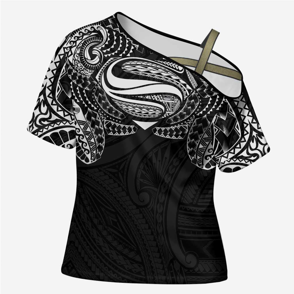 Super Samoan Traditional Tribal Art Tattoos Cross Shoulder Shirt Black Color - Polynesian Pride