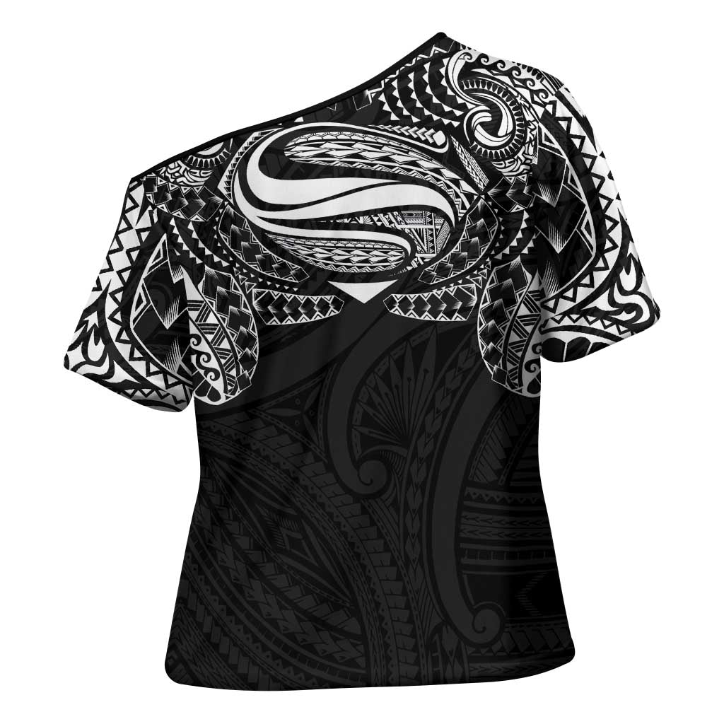 Super Samoan Traditional Tribal Art Tattoos Cross Shoulder Shirt Black Color - Polynesian Pride
