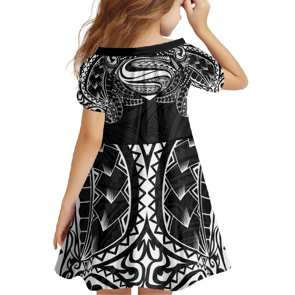 Super Samoan Traditional Tribal Art Tattoos Family Matching Short Sleeve Bodycon Dress and Hawaiian Shirt Black Color - Polynesian Pride