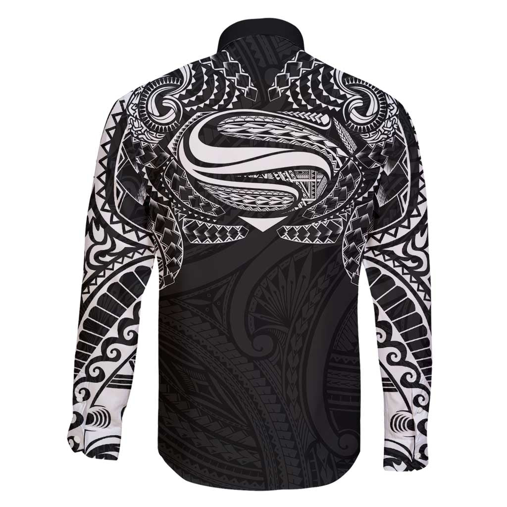 Super Samoan Traditional Tribal Art Tattoos Family Matching Short Sleeve Bodycon Dress and Hawaiian Shirt Black Color - Polynesian Pride