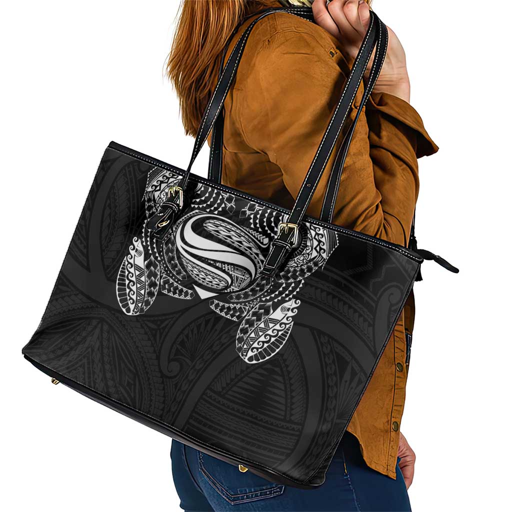 Super Samoan Traditional Tribal Art Tattoos Leather Tote Bag Black Color - Polynesian Pride