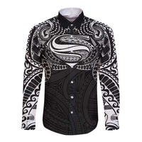 Super Samoan Traditional Tribal Art Tattoos Long Sleeve Button Shirt Black Color - Polynesian Pride