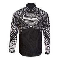 Super Samoan Traditional Tribal Art Tattoos Long Sleeve Button Shirt Black Color - Polynesian Pride