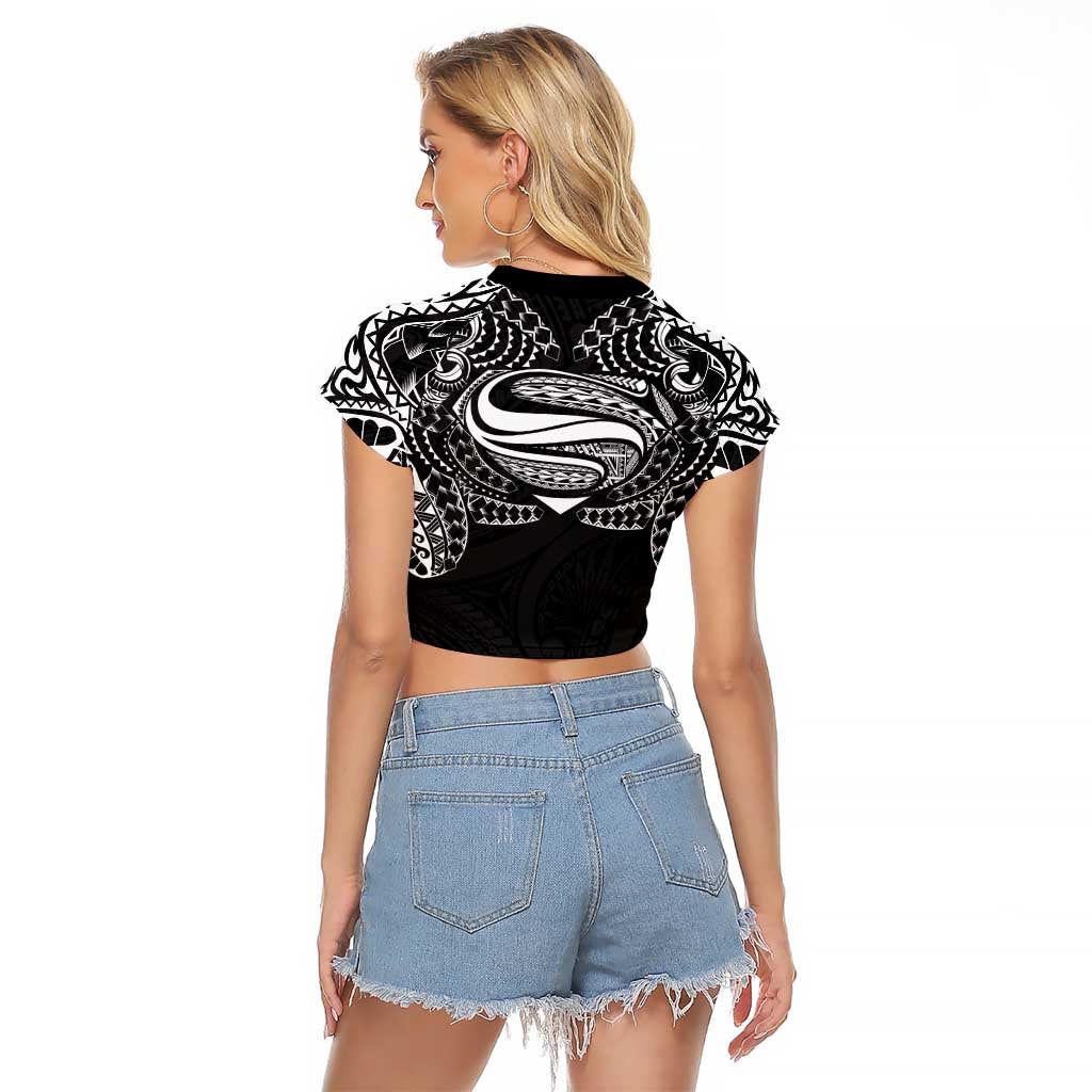 Super Samoan Traditional Tribal Art Tattoos Raglan Cropped T Shirt Black Color - Polynesian Pride