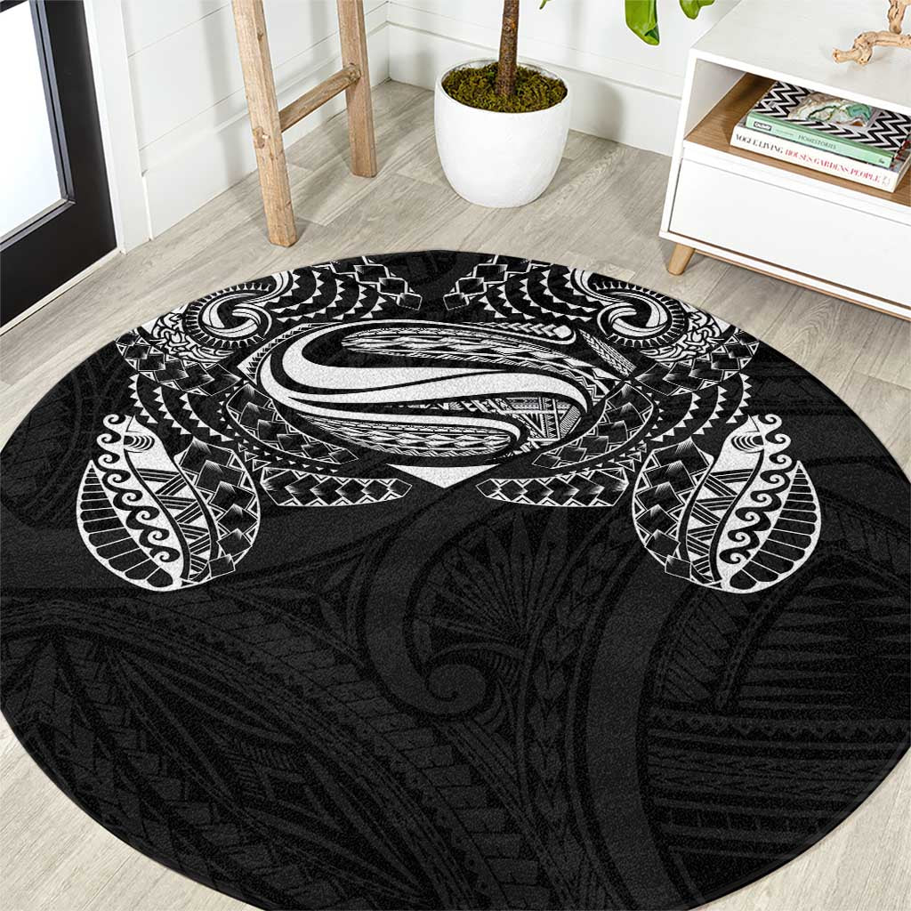 Super Samoan Traditional Tribal Art Tattoos Round Carpet Black Color - Polynesian Pride