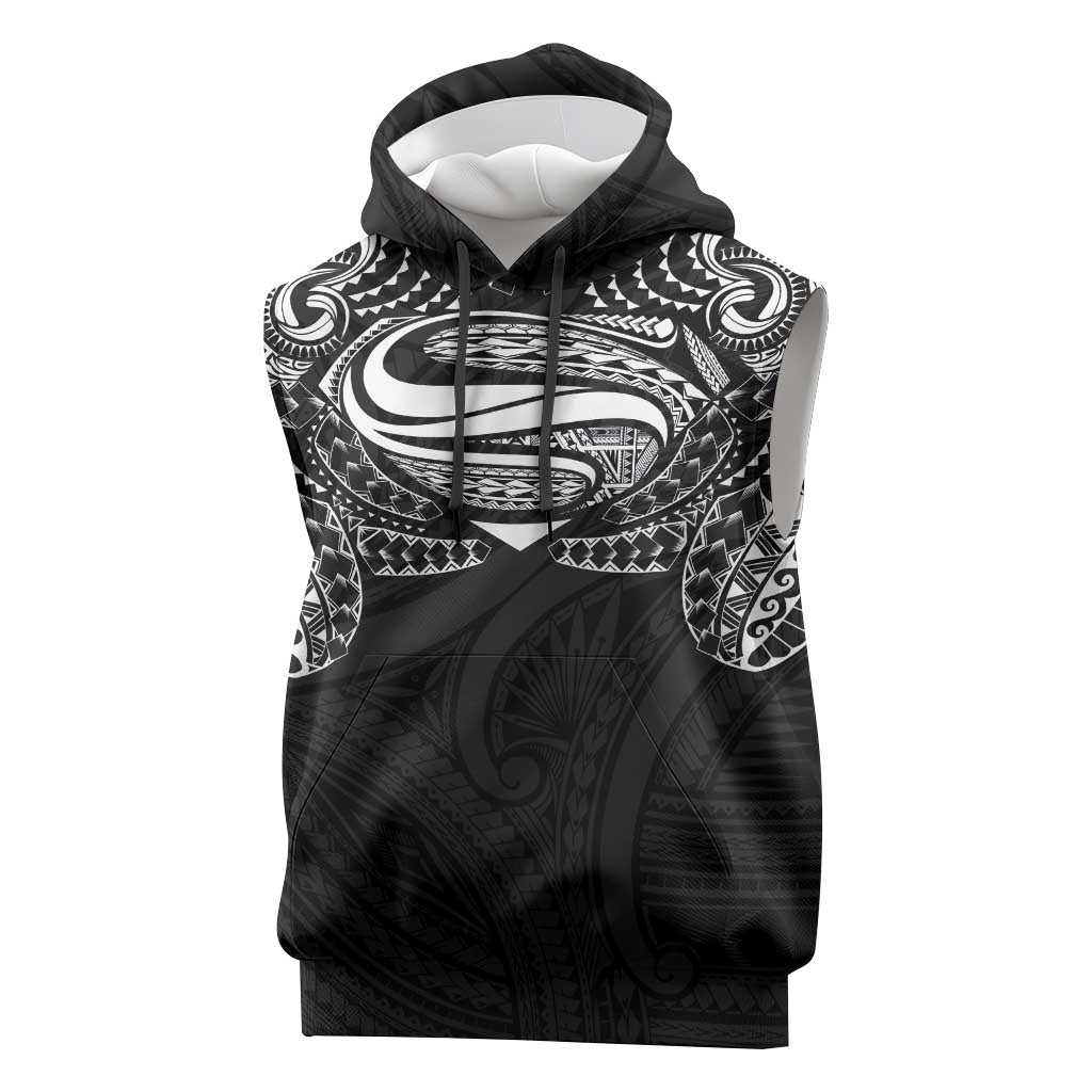 Super Samoan Traditional Tribal Art Tattoos Sleeveless Hoodie Black Color - Polynesian Pride