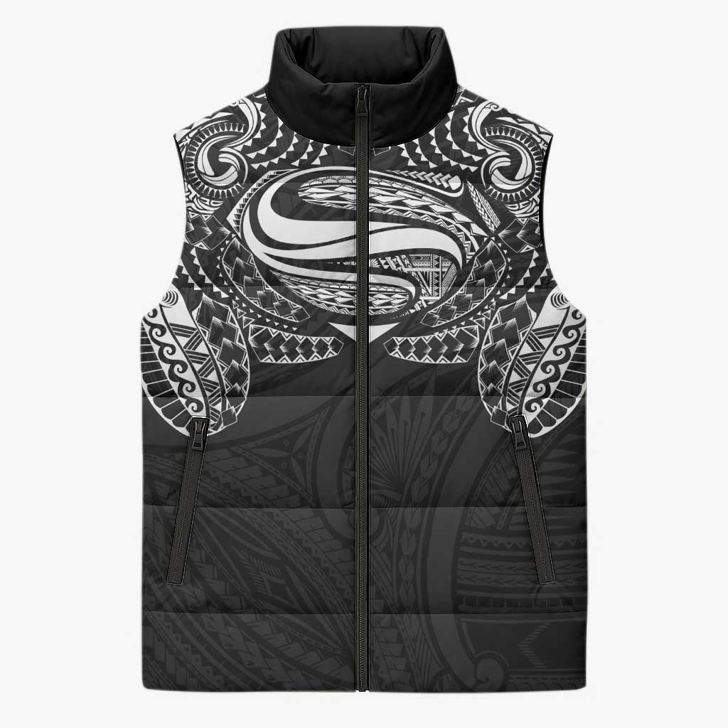 Super Samoan Traditional Tribal Art Tattoos Sleeveless Puffer Jacket Black Color - Polynesian Pride