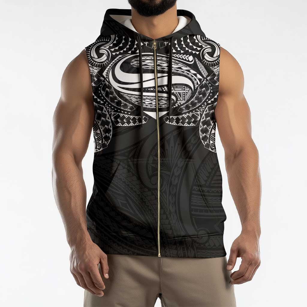 Super Samoan Traditional Tribal Art Tattoos Sleeveless Zip Hoodie Black Color - Polynesian Pride