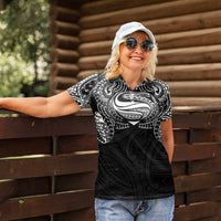 Super Samoan Traditional Tribal Art Tattoos Women Polo Shirt Black Color - Polynesian Pride