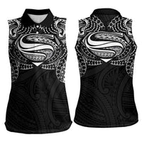 Super Samoan Traditional Tribal Art Tattoos Women Sleeveless Polo Shirt Black Color - Polynesian Pride