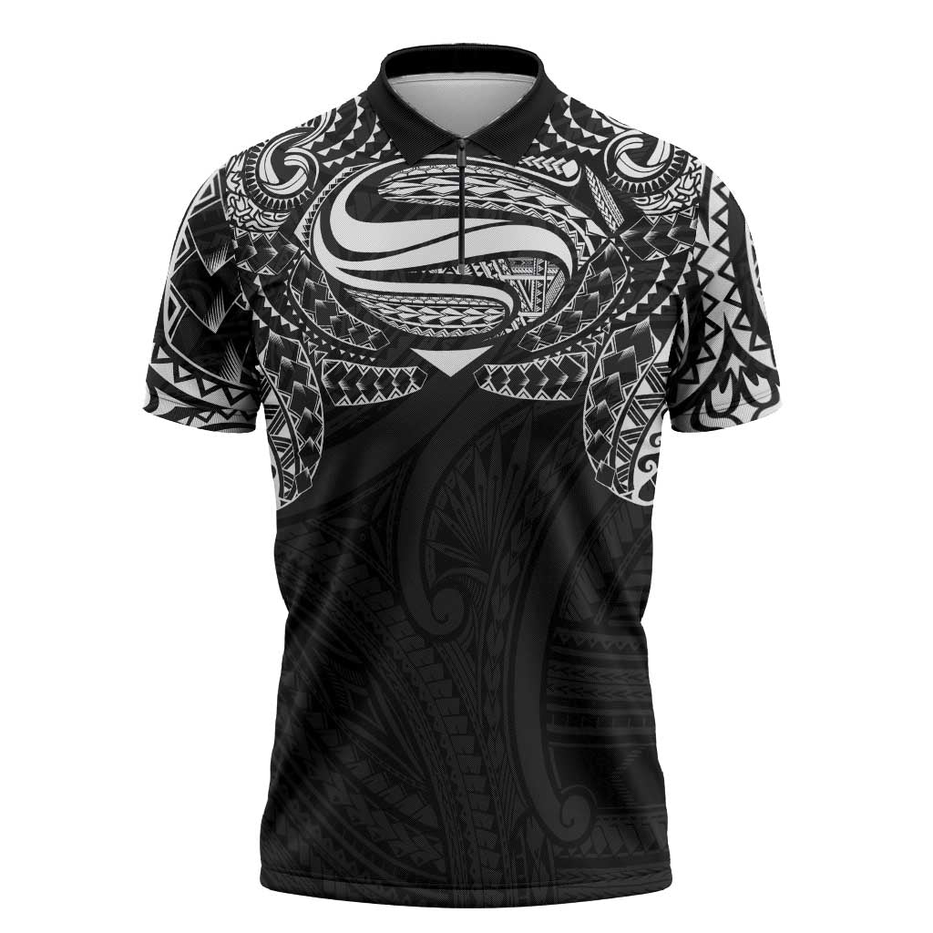 Super Samoan Traditional Tribal Art Tattoos Zipper Polo Shirt Black Color - Polynesian Pride