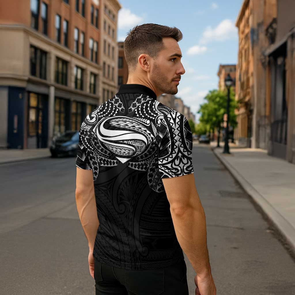 Super Samoan Traditional Tribal Art Tattoos Zipper Polo Shirt Black Color - Polynesian Pride