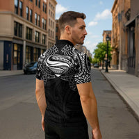 Super Samoan Traditional Tribal Art Tattoos Zipper Polo Shirt Black Color - Polynesian Pride