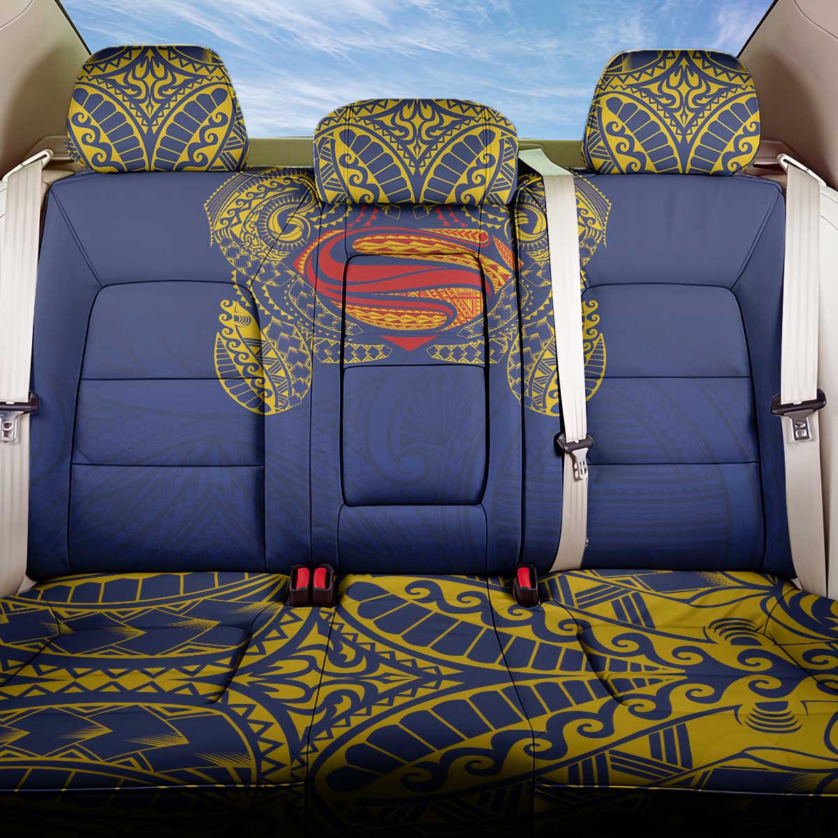 Super Samoan Traditional Tribal Art Tattoos Back Car Seat Cover Blue Color - Polynesian Pride