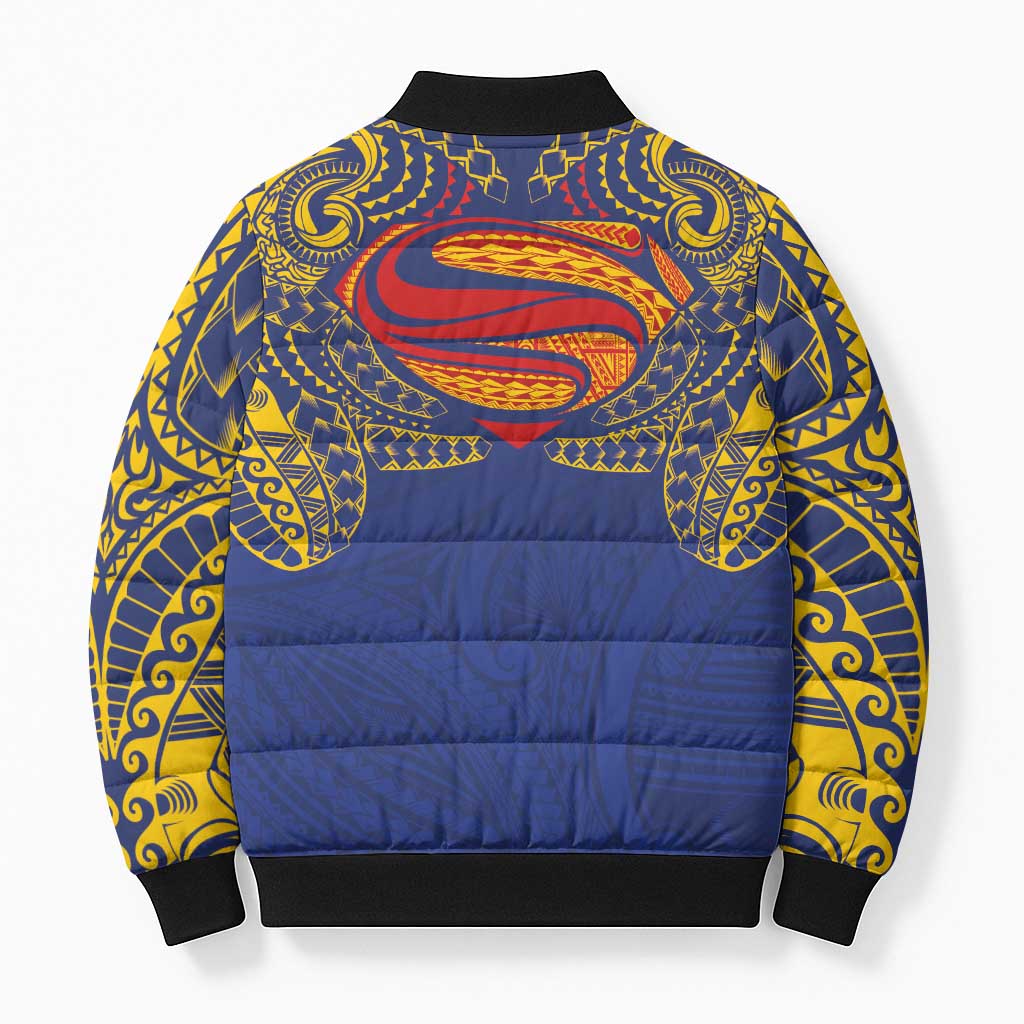 Super Samoan Traditional Tribal Art Tattoos Bomber Puffer Jacket Blue Color - Polynesian Pride