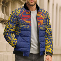Super Samoan Traditional Tribal Art Tattoos Bomber Puffer Jacket Blue Color - Polynesian Pride