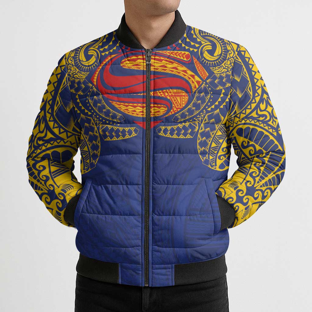 Super Samoan Traditional Tribal Art Tattoos Bomber Puffer Jacket Blue Color - Polynesian Pride