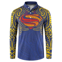 Super Samoan Traditional Tribal Art Tattoos Button Sweatshirt Blue Color - Polynesian Pride