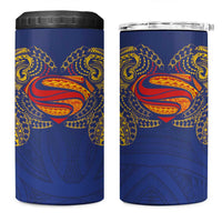 Super Samoan Traditional Tribal Art Tattoos 4 in 1 Can Cooler Tumbler Blue Color - Polynesian Pride