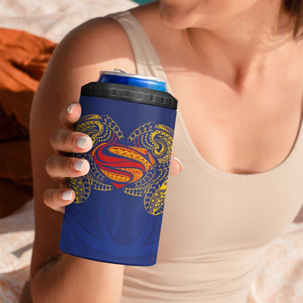 Super Samoan Traditional Tribal Art Tattoos 4 in 1 Can Cooler Tumbler Blue Color - Polynesian Pride