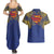 Super Samoan Traditional Tribal Art Tattoos Couples Matching Summer Maxi Dress and Hawaiian Shirt Blue Color - Polynesian Pride