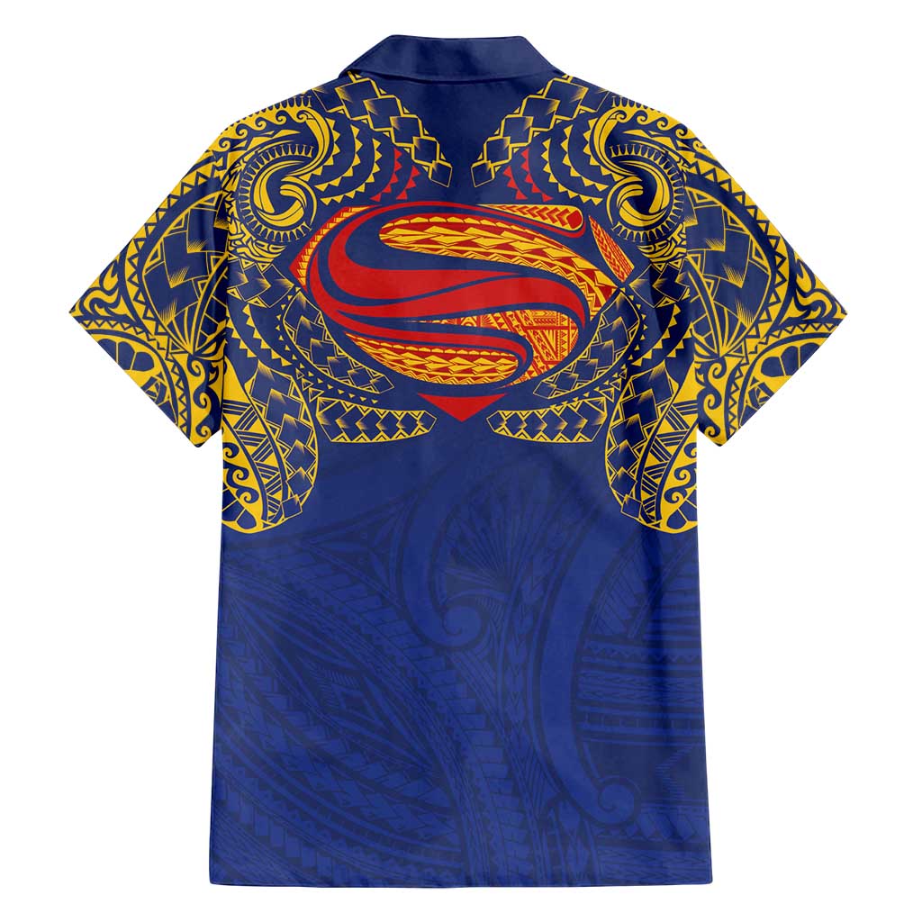 Super Samoan Traditional Tribal Art Tattoos Family Matching Tank Maxi Dress and Hawaiian Shirt Blue Color - Polynesian Pride