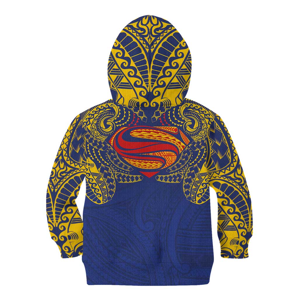 Super Samoan Traditional Tribal Art Tattoos Kid Hoodie Blue Color - Polynesian Pride