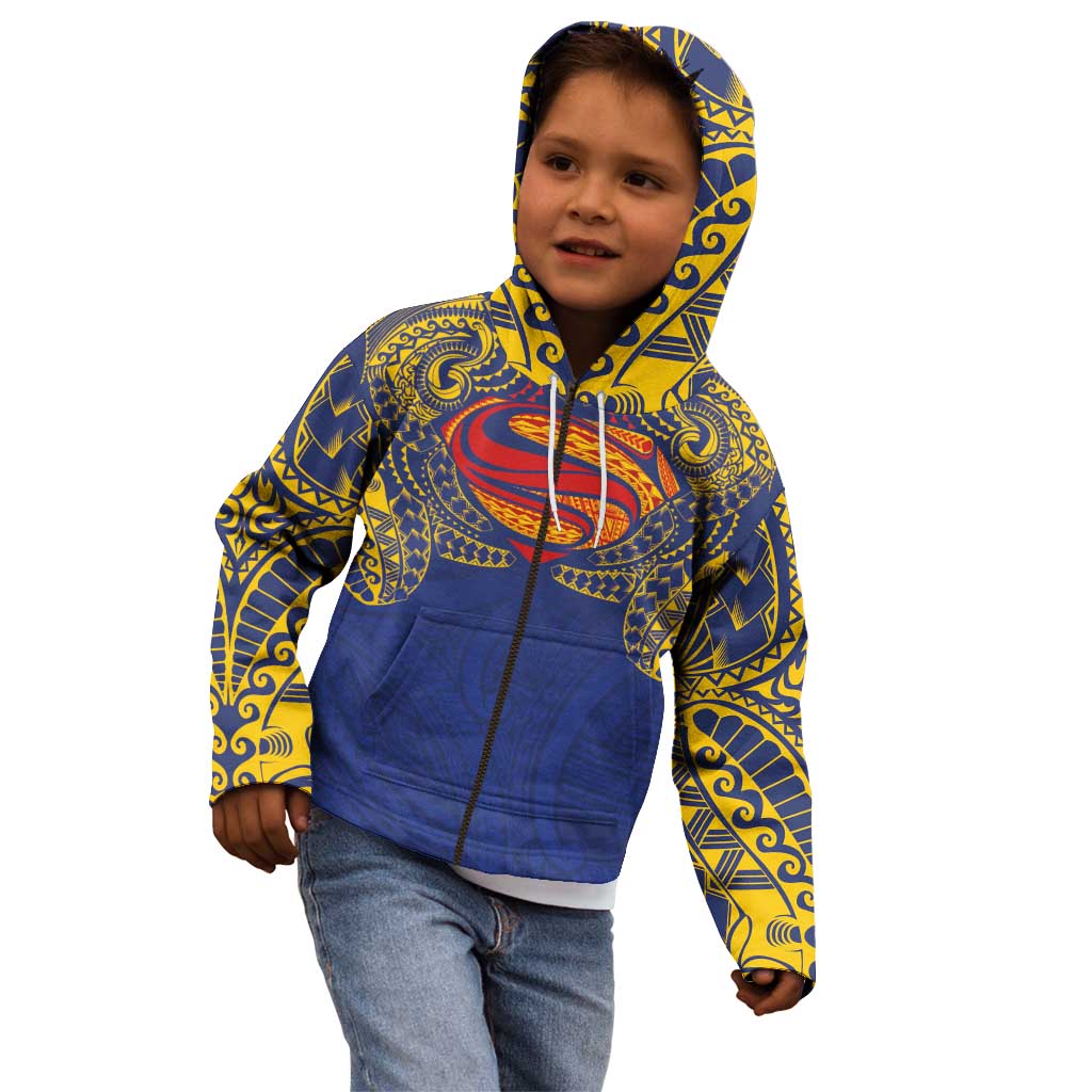 Super Samoan Traditional Tribal Art Tattoos Kid Hoodie Blue Color - Polynesian Pride