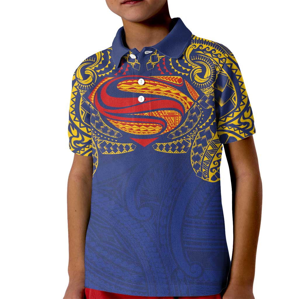 Super Samoan Traditional Tribal Art Tattoos Kid Polo Shirt Blue Color - Polynesian Pride